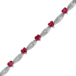 5.0mm Heart-Shaped Lab-Created Ruby and White Lab-Created Sapphire Alternating Line Bracelet in Sterling Silver - 7.5"