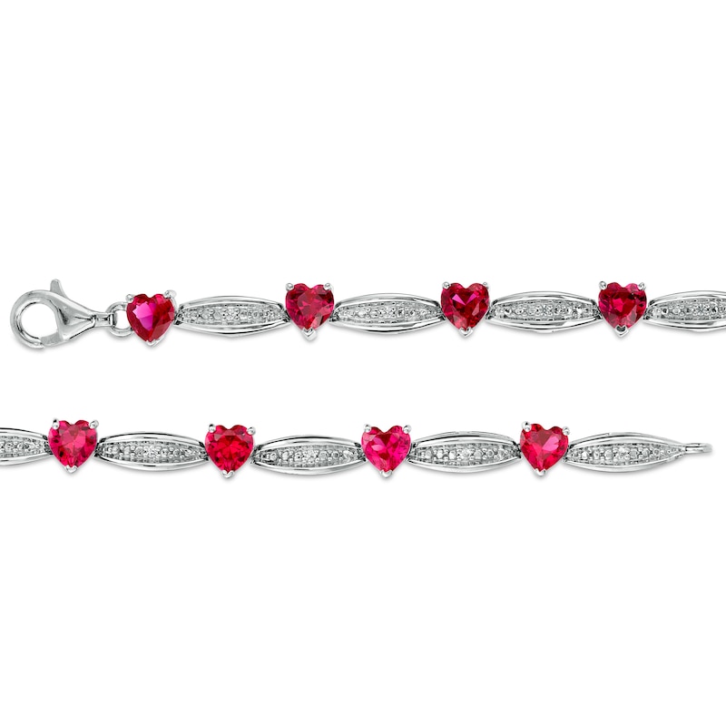 5.0mm Heart-Shaped Lab-Created Ruby and White Lab-Created Sapphire Alternating Line Bracelet in Sterling Silver - 7.5"