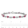 Thumbnail Image 3 of 5.0mm Heart-Shaped Lab-Created Ruby and White Lab-Created Sapphire Alternating Line Bracelet in Sterling Silver - 7.5"