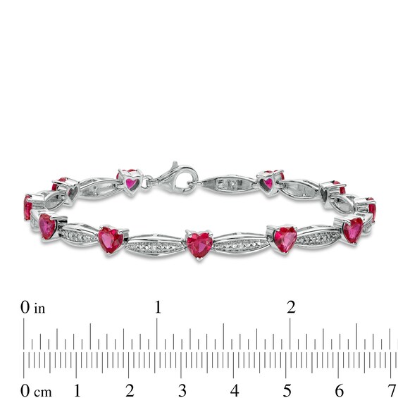 5.0mm Heart-Shaped Lab-Created Ruby and White Lab-Created Sapphire Alternating Line Bracelet in Sterling Silver - 7.5"