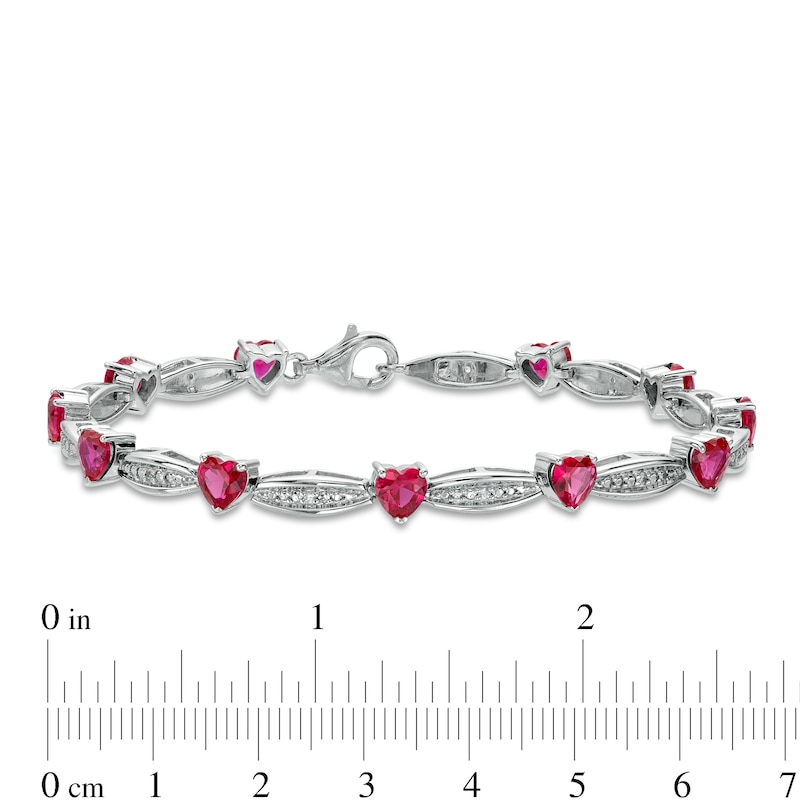 5.0mm Heart-Shaped Lab-Created Ruby and White Lab-Created Sapphire Alternating Line Bracelet in Sterling Silver - 7.5"|Peoples Jewellers