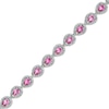 Thumbnail Image 0 of Pear-Shaped Pink Lab-Created Sapphire and 0.18 CT. T.W. Diamond Bracelet in Sterling Silver - 7.5"