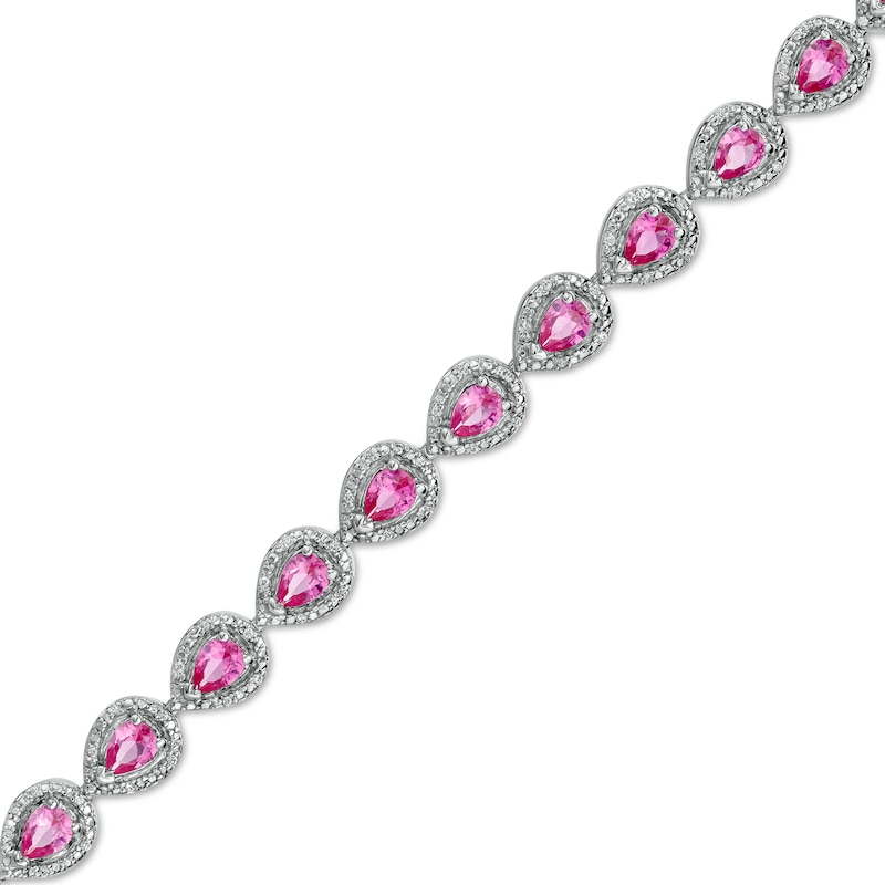 Pear-Shaped Pink Lab-Created Sapphire and 0.18 CT. T.W. Diamond Bracelet in Sterling Silver - 7.5"