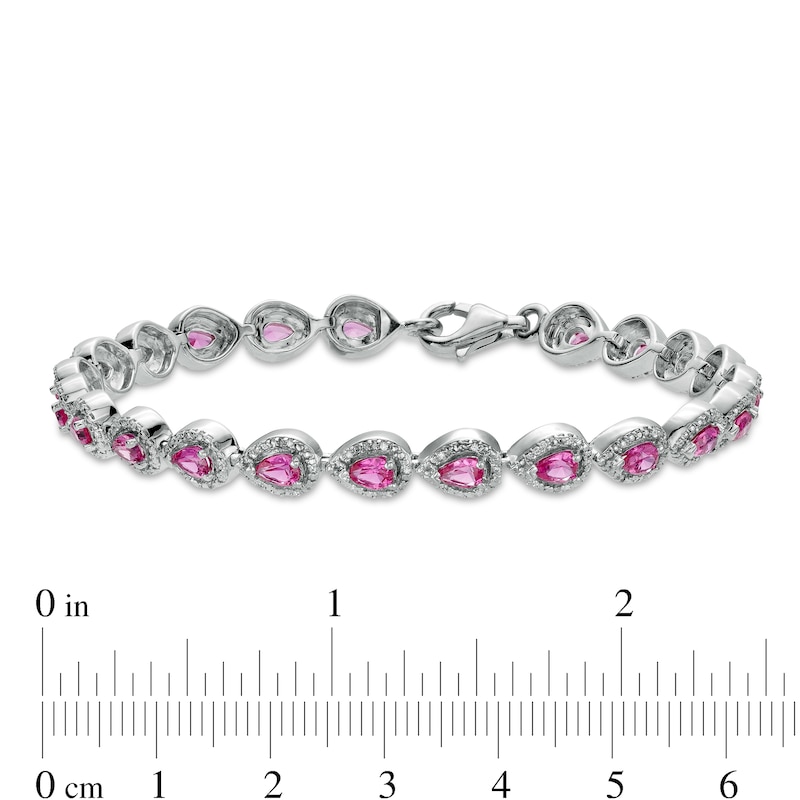 Pear-Shaped Pink Lab-Created Sapphire and 0.18 CT. T.W. Diamond Bracelet in Sterling Silver - 7.5"