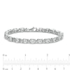 Thumbnail Image 2 of 5.0mm White Lab-Created Sapphire and 0.04 CT. T.W. Diamond Oval Frame Line Bracelet in Sterling Silver - 7.5"