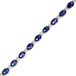 Oval Blue and White Lab-Created Sapphire Alternating Line Bracelet in Sterling Silver - 7.25&quot;