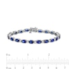 Thumbnail Image 2 of Oval Blue and White Lab-Created Sapphire Alternating Line Bracelet in Sterling Silver - 7.25"