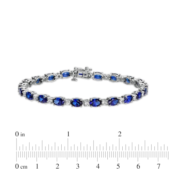 Oval Blue and White Lab-Created Sapphire Alternating Line Bracelet in Sterling Silver - 7.25"