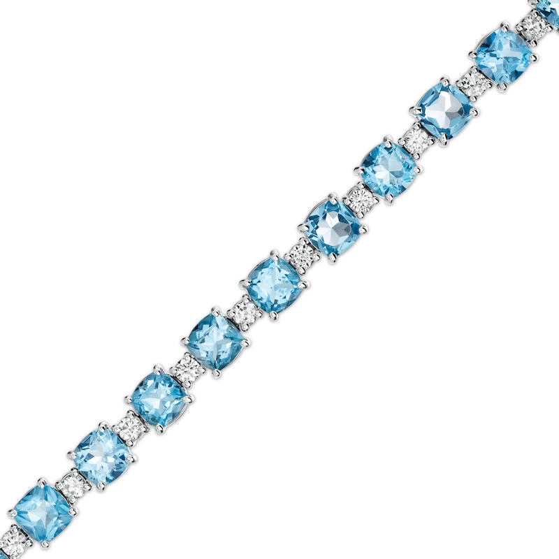 Swiss Blue Topaz and White Lab-Created Sapphire Alternating Line Bracelet in Sterling Silver - 7.25"|Peoples Jewellers