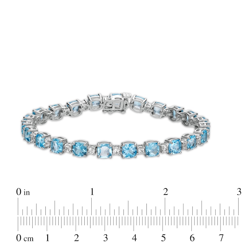 Swiss Blue Topaz and White Lab-Created Sapphire Alternating Line Bracelet in Sterling Silver - 7.25"