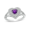 5.0mm Heart-Shaped Amethyst and White Lab-Created Sapphire Double Frame Ring in Sterling Silver