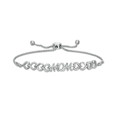 0.066 CT. T.W. Diamond "MOM" Heart Bolo Bracelet in Sterling Silver – 9.5"