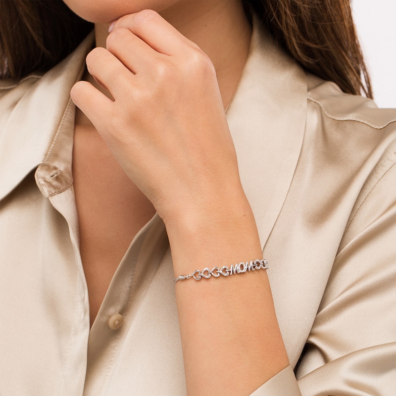 0.066 CT. T.W. Diamond "MOM" Heart Bolo Bracelet in Sterling Silver – 9.5"|Peoples Jewellers
