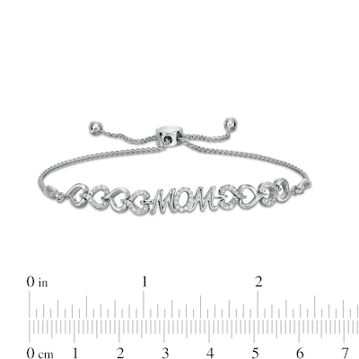 0.066 CT. T.W. Diamond "MOM" Heart Bolo Bracelet in Sterling Silver – 9.5"