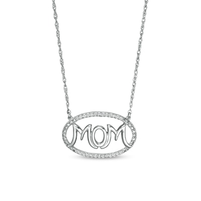 0.067 CT. T.W. Diamond "MOM" Oval Outline Necklace in Sterling Silver