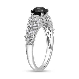 0.84 CT. T.W. Black Enhanced and White Diamond Chevron Engagement Ring in 14K White Gold