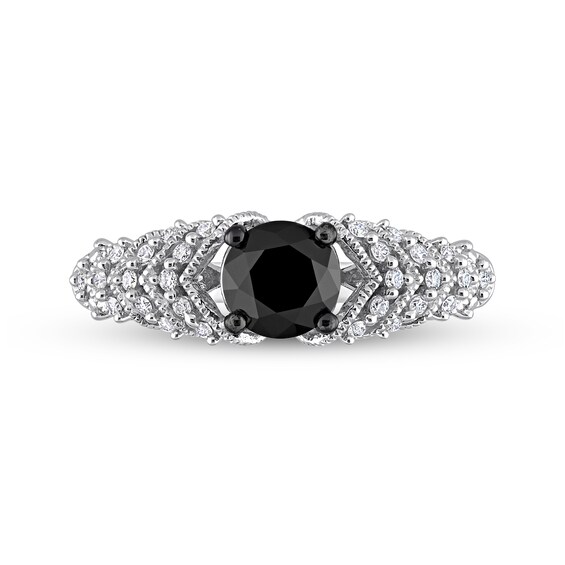 0.84 CT. T.W. Black Enhanced and White Diamond Chevron Engagement Ring in 14K White Gold