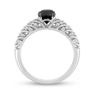 0.84 CT. T.W. Black Enhanced and White Diamond Chevron Engagement Ring in 14K White Gold