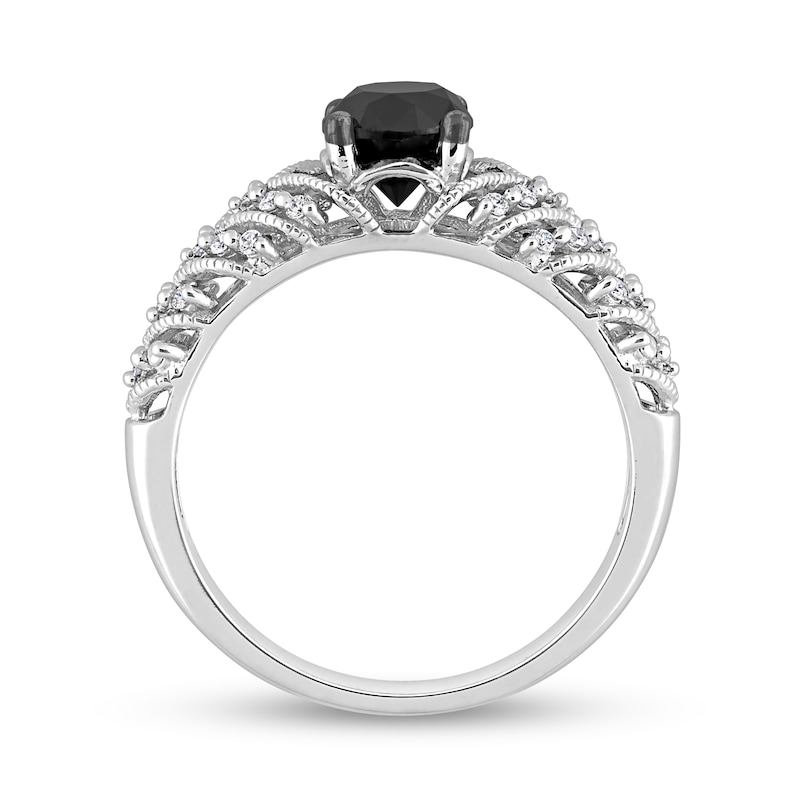 0.84 CT. T.W. Black Enhanced and White Diamond Chevron Engagement Ring in 14K White Gold