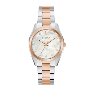 Ladies' Bulova Surveyor Diamond Accent Two-Tone Watch with Mother-of-Pearl Dial (Model: 98P207)