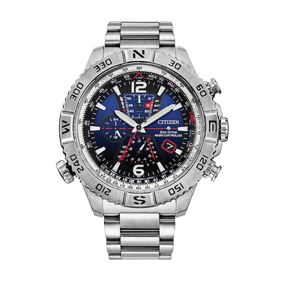 Men's Citizen Eco-Drive® Promaster Navihawk A-T Chronograph Watch with Dark Blue Dial (Model: AT8220-55L)