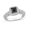 1.13 CT. T.W. Cushion-Cut Black Enhanced and White Diamond Frame Vintage-Style Engagement Ring in 14K White Gold