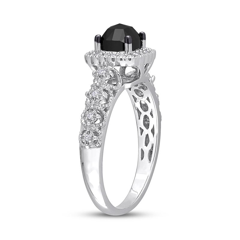 1.13 CT. T.W. Cushion-Cut Black Enhanced and White Diamond Frame Vintage-Style Engagement Ring in 14K White Gold|Peoples Jewellers