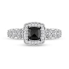 1.13 CT. T.W. Cushion-Cut Black Enhanced and White Diamond Frame Vintage-Style Engagement Ring in 14K White Gold