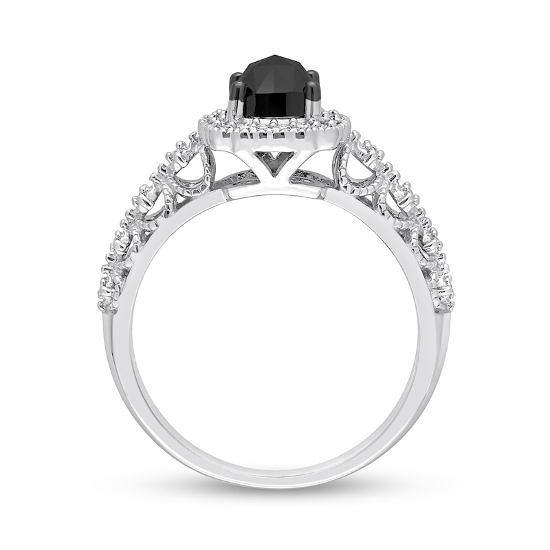 1.13 CT. T.W. Cushion-Cut Black Enhanced and White Diamond Frame Vintage-Style Engagement Ring in 14K White Gold|Peoples Jewellers