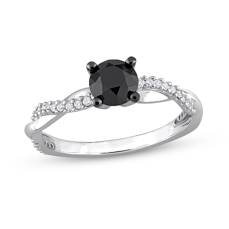 1.15 CT. T.W. Black Enhanced and White Diamond Twist Shank Engagement Ring in 14K White Gold|Peoples Jewellers
