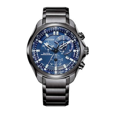 Men's Citizen Eco-Drive® Sport Luxury Gunmetal Grey Chronograph Watch with Blue Dial (Model: BL5607-54L)