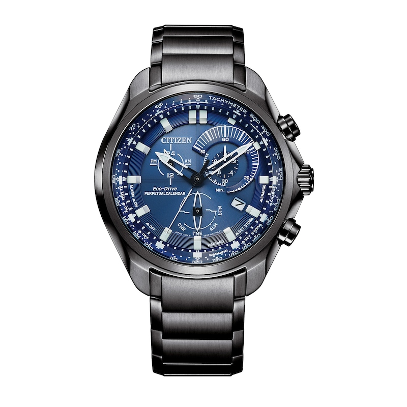 Men's Citizen Eco-Drive® Sport Luxury Gunmetal Grey Chronograph Watch with Blue Dial (Model: BL5607-54L)