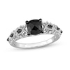 1.12 CT. T.W. Black Enhanced and White Cushion-Cut Diamond Twist Shank Engagement Ring in 14K White Gold