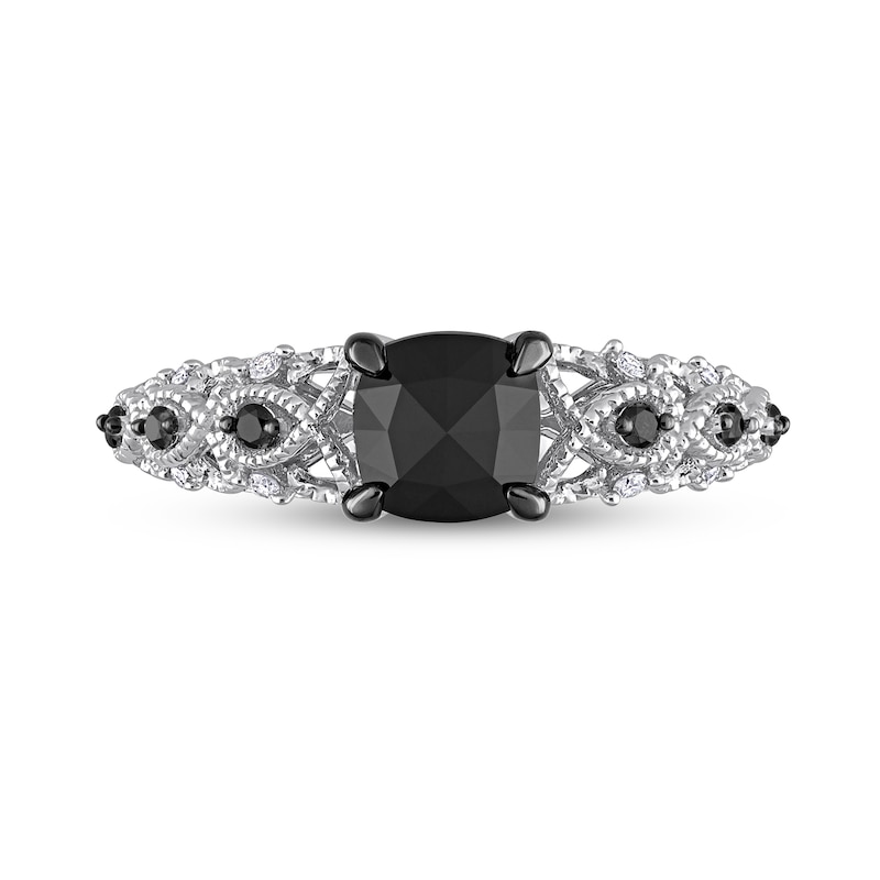 1.12 CT. T.W. Black Enhanced and White Cushion-Cut Diamond Twist Shank Engagement Ring in 14K White Gold|Peoples Jewellers