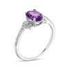 Oval Amethyst and 0.086 CT. T.W. Diamond Leaf-Sides Floral Ring in 10K White Gold