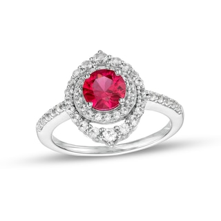 6.0mm Lab-Created Ruby and White Lab-Created Sapphire Double Crown Frame Ring in Sterling Silver