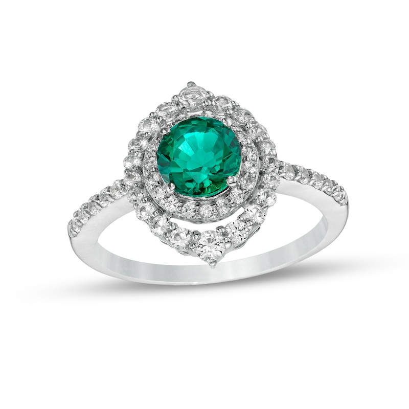 6.0mm Lab-Created Emerald and White Lab-Created Sapphire Double Crown Frame Ring in Sterling Silver|Peoples Jewellers