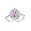 Thumbnail Image 1 of 6.0mm Pink and White Lab-Created Sapphire Double Crown Frame Ring in Sterling Silver