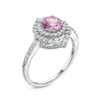 Thumbnail Image 3 of 6.0mm Pink and White Lab-Created Sapphire Double Crown Frame Ring in Sterling Silver