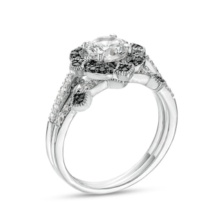 White Lab-Created Sapphire and 0.18 CT. T.W. Black Enhanced Diamond Compass Frame Tiara Bridal Set in Sterling Silver