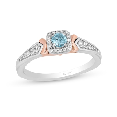 Enchanted Disney Elsa Swiss Blue Topaz and 0.145 CT. T.W. Diamond Ring in Sterling Silver and 10K Rose Gold