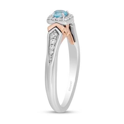 Enchanted Disney Elsa Swiss Blue Topaz and 0.145 CT. T.W. Diamond Ring in Sterling Silver and 10K Rose Gold