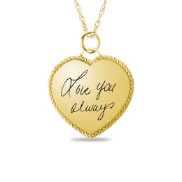 Engravable Your Own Handwriting Rope Frame Heart Pendant in 10K White, Yellow or Rose Gold (1 Image and 2 Lines)