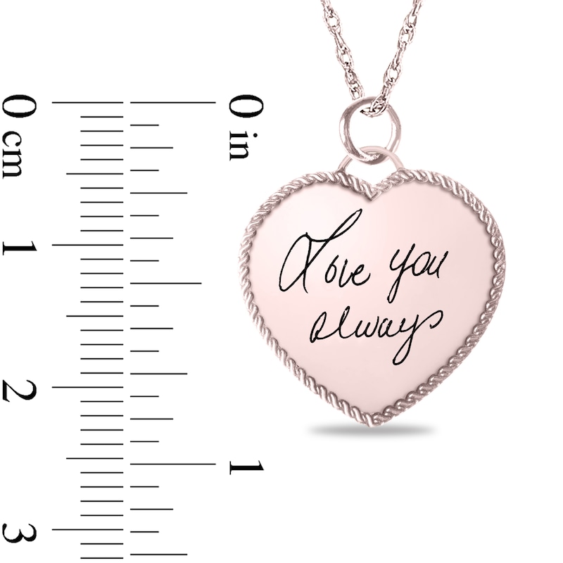 Engravable Your Own Handwriting Rope Frame Heart Pendant in 10K White, Yellow or Rose Gold (1 Image and 2 Lines)|Peoples Jewellers