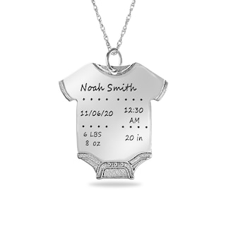 Engravable Birth Stats Baby Onesie Pendant in Sterling Silver (5-8 Lines)