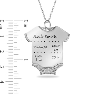 Engravable Birth Stats Baby Onesie Pendant in Sterling Silver (5-8 Lines)