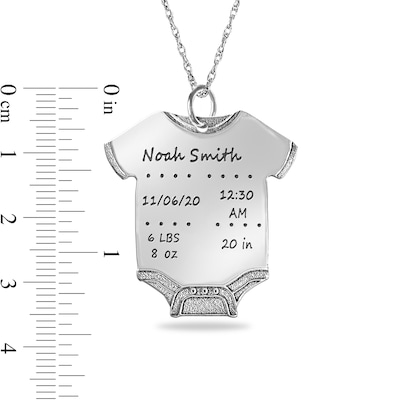 Engravable Birth Stats Baby Onesie Pendant in Sterling Silver (5-8 Lines)