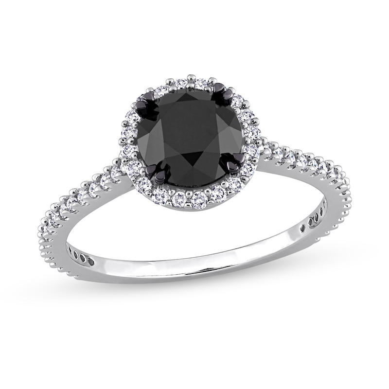 1.77 CT. T.W. Black Enhanced and White Diamond Frame Engagement Ring in 14K White Gold|Peoples Jewellers
