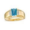 Thumbnail Image 1 of Men's Emerald-Cut Swiss Blue Topaz and Diamond Accent Collar Ring in 10K Gold