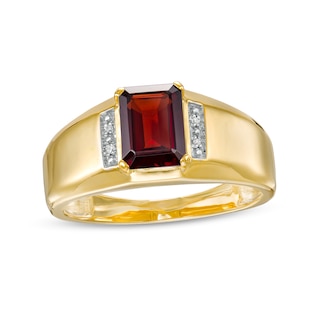 Men's Emerald-Cut Garnet and Diamond Accent Collar Ring in 10K Gold